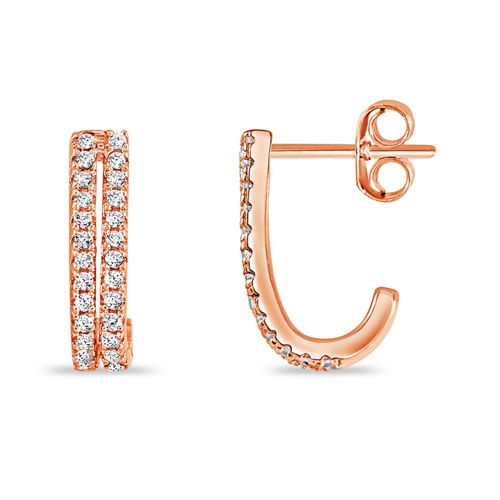 Rose Gold plated Sterling Silver - Double Row CZ Half-hoops
